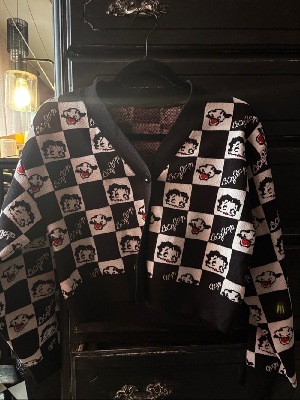 Betty Boop Black and White Checkerboard Cardigan